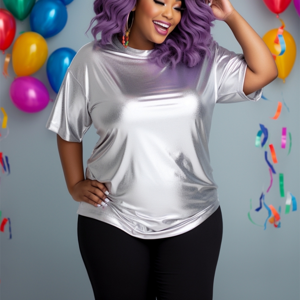Silver Metallic Women's TopXpluswear Design Party Casual Silver